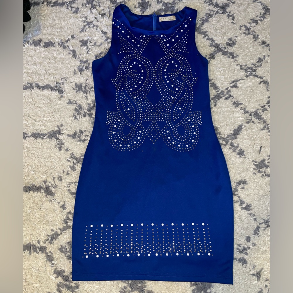 Blvd Cobalt Blue Studded Mini Dress - Small